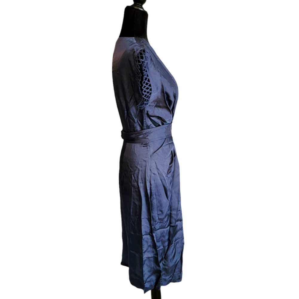 BCBGMAXAZRIA Navy Blue Iridescent Wrap Cocktail Dress NEW - Picture 2 of 16